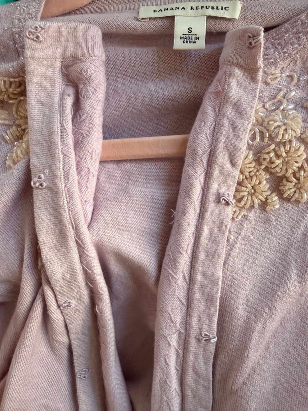 Banana Republic Silk Blend Beaded Cardigan Lilac Floral Embellished Sweater S - Picture 11 of 15